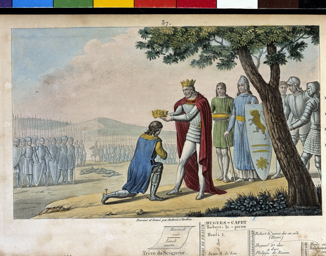 Henri I (1008 - 1060), dinastia Capetian. Vencedor de seu irmão Robert le Vieux, ele o perdoou e lhe deu o Ducado de Borgonha em 1016 - Desenhado e gravado por Ambroise Tardieu em 1825. de Ambroise Tardieu