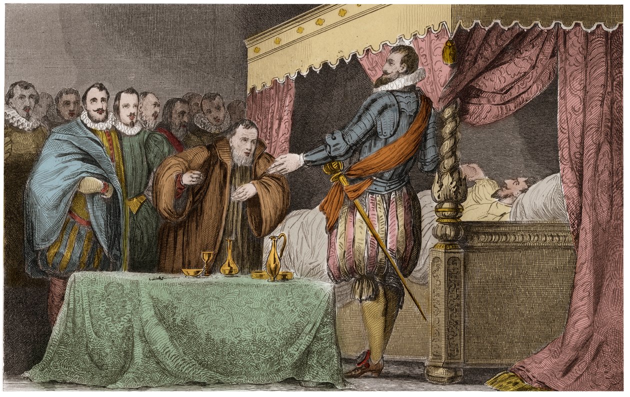 Henrique III (1551-1589), Rei da França, reconhece em seu leito de morte Henrique de Navarra (Henrique IV) como seu legitimo sucessor - Saint-Cloud, 2 de agosto de Ambroise Tardieu