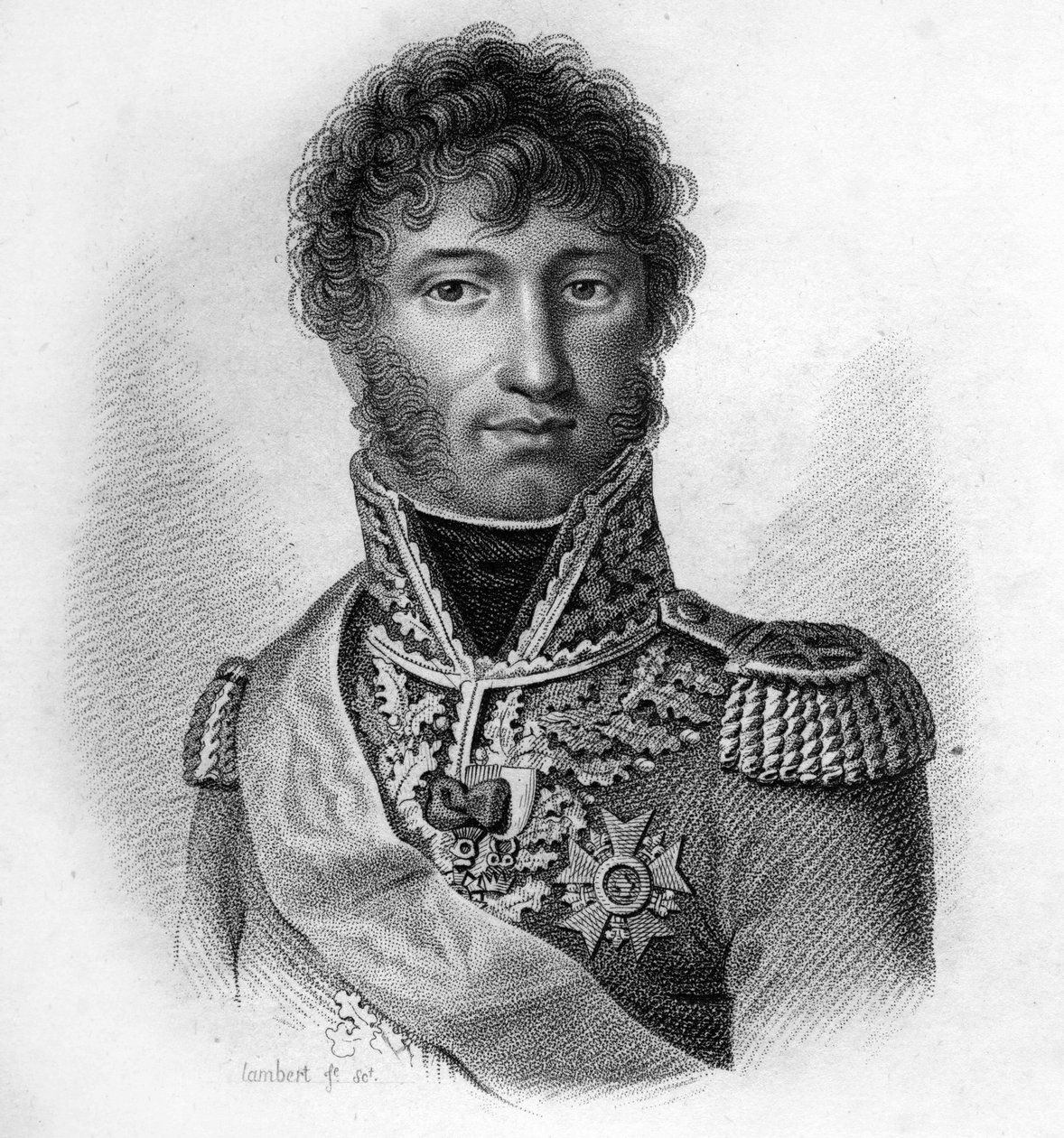 Joachim Murat (1767 - 1815), Marechal da França, Rei de Nápoles em" Retratos dos generais franceses após as vitórias e conquistas dos franceses" Gravado por Ambroise Tardieu em 1818. Coleção Stella. de Ambroise Tardieu