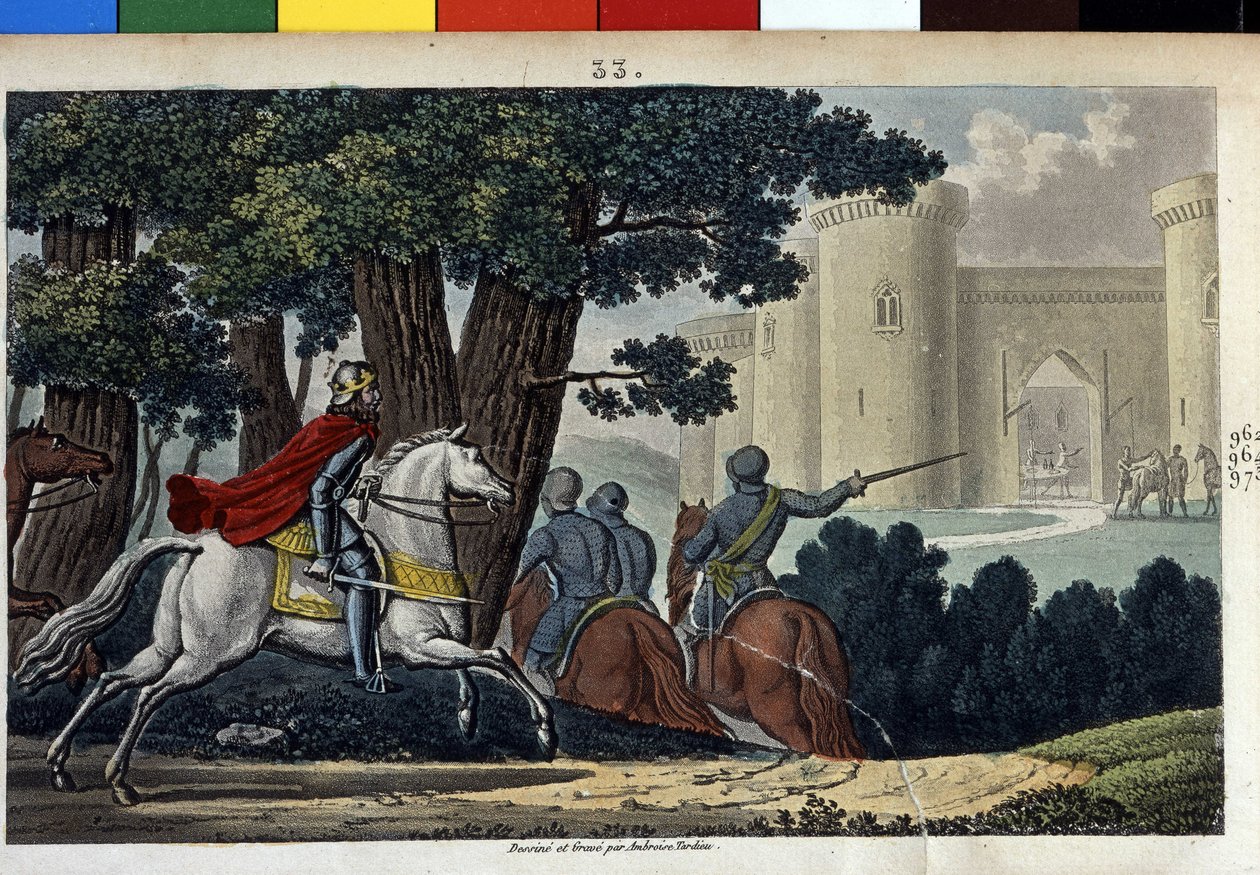 Lothaire (941-986), a dinastia Merovingiana. Ele lutou contra o imperador alemão Otton I e o atacou de surpresa em Aachel - Desenhado e gravado por Ambrose Tardieu em 1825. de Ambroise Tardieu