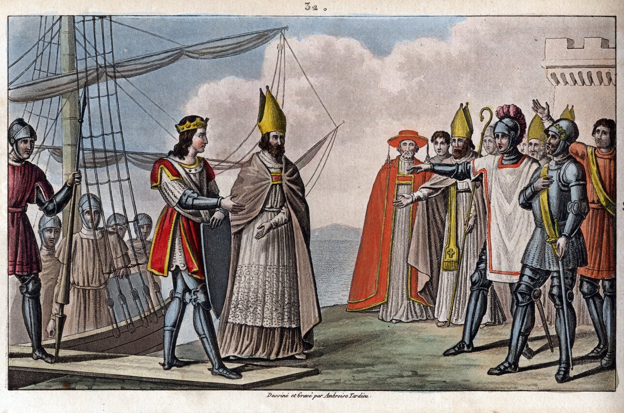 Louis IV de Outremer (Ultramar, Ultramar) (921-954), dinastia Carolíngia. Ele foi trazido de Inglaterra para a França por Guillaume, Arquéveque de Sens, para recuperar sob a tutela de Hugues, o Grande. - Desenho e sepultura por Ambroise Tardieu, em 1825. de Ambroise Tardieu