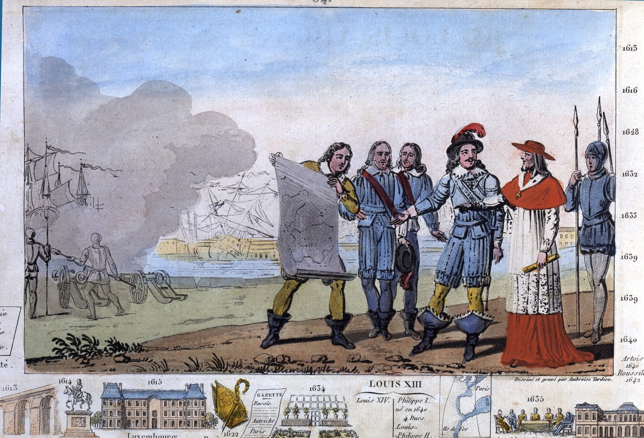 Louis XIII (1601-1643) e o Cardeal Richelieu na sede de La Rochelle, place d