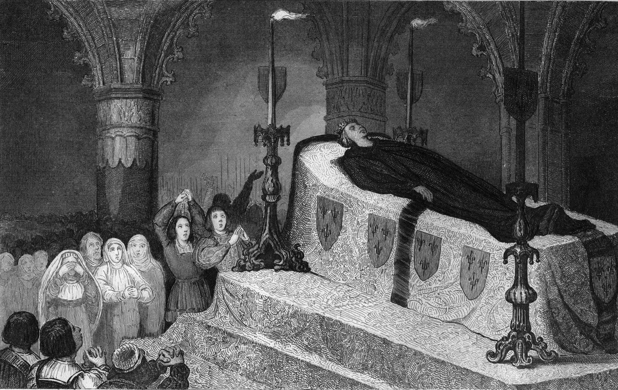 Luís XII (1462-1515) Pai do Povo no seu funeral - Luís XII (1462-1515) Pere du Peuple sur son lit de mort - Gravura de 1825 na "Histoire de France" representada por pinturas sinópticas dedicadas aos filhos de França e empregado pelo seu e de Ambroise Tardieu