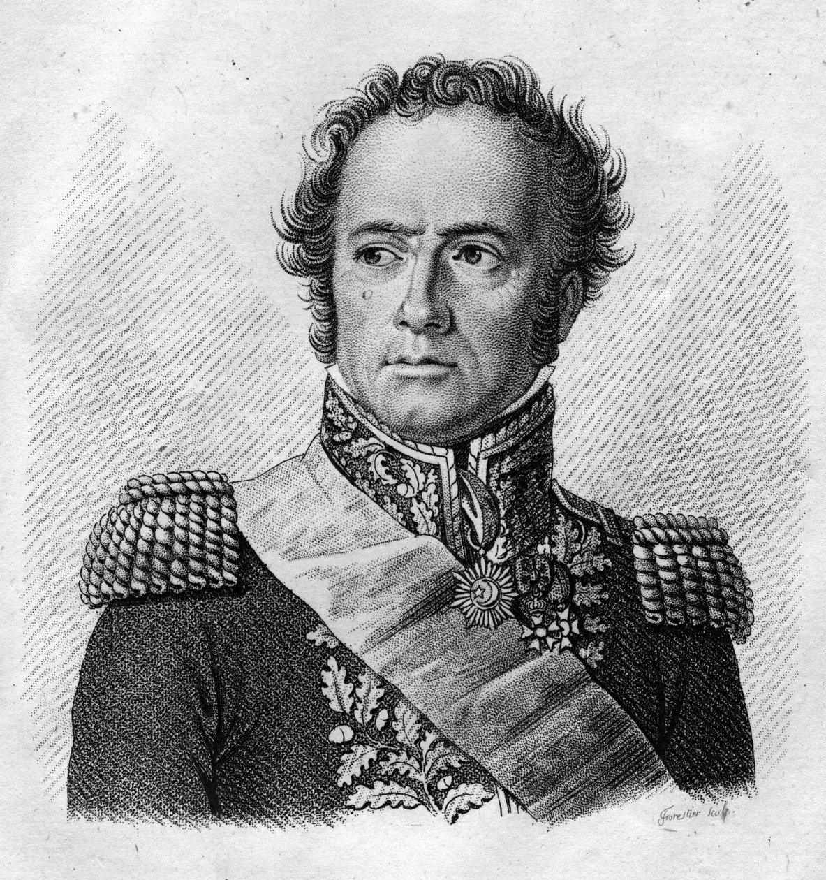Maximilien Sébastien Foy.General e político francês (1775 a 1825) - em" Retratos dos generais franceses após as vitórias e conquistas dos franceses". Gravado por Ambroise Tardieu em 1818. Coleção Stella. de Ambroise Tardieu