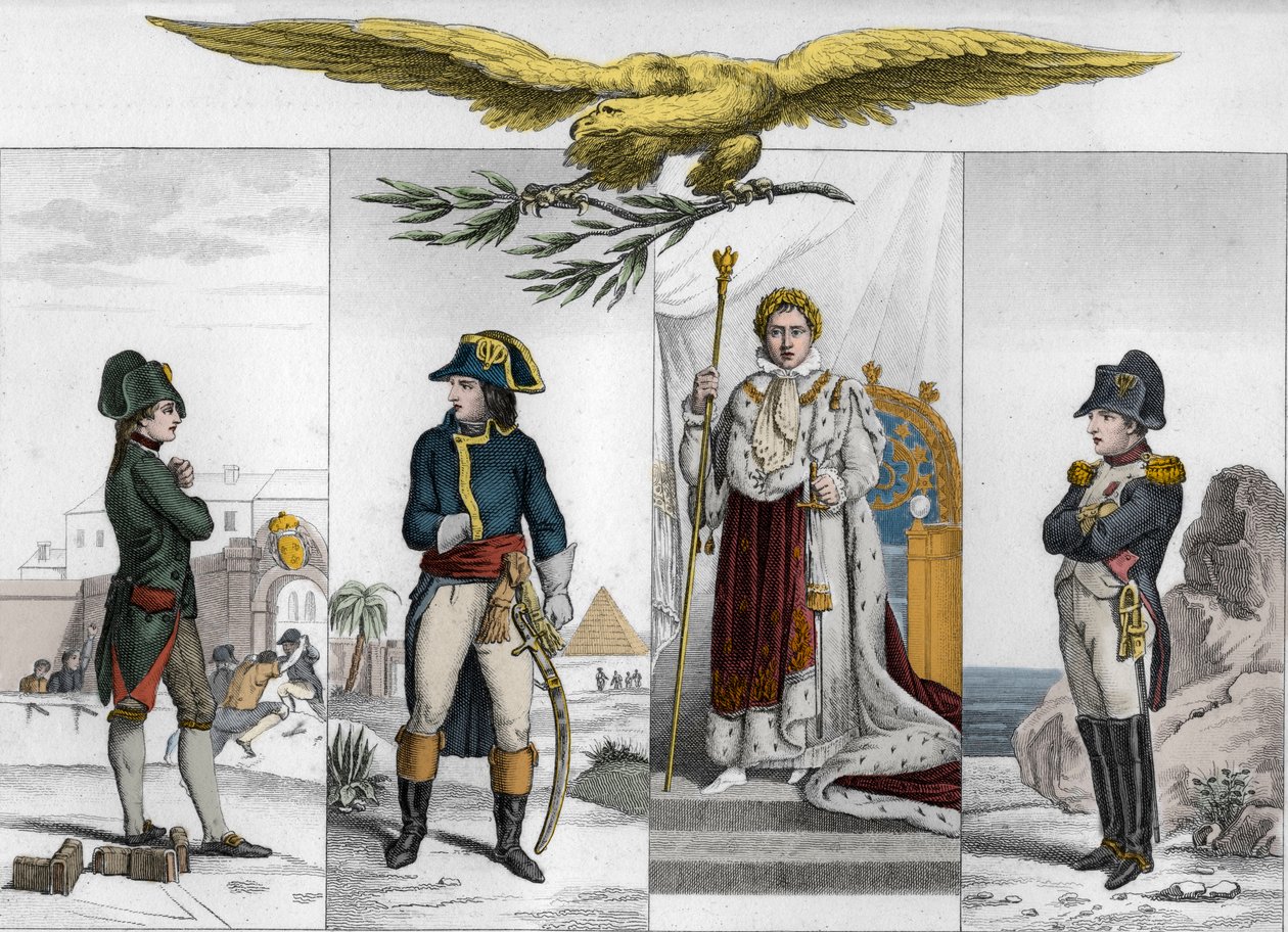 Napoleão Bonaparte (1769-1821) em quatro etapas de sua vida - Napoleão Bonaparte (1769-1821) um epoques de sa vie diferente - Gravura de 1825 em "Histoire de France representado por pinturas sinópticas dediee aux enfants de France et empregado pour leur ed de Ambroise Tardieu