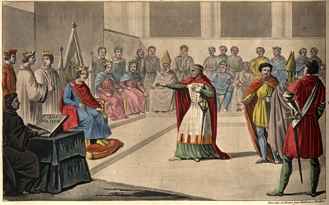 Philip V diz "The Long" (1294-1322). Os Estados Gerais, convocados ao Louvre, declararam Filipe V Rei e excluíram da coroa sua sobrinha Jeanne em 1316; aplicando assim a lei sálica. Ele sucedeu João I postumamente. de Ambroise Tardieu