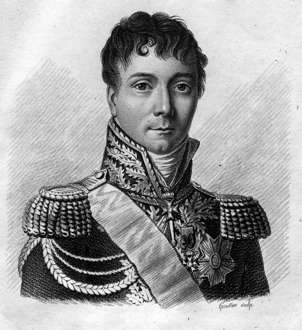 Retrato de Charles Etienne Gudin de la Sablonniere (1768 -1812) general francais. Em "Retratos dos generais franceses seguindo as vitórias e conquistas dos franceses". Grave de Ambroise Tardieu, em 1818. Coleção Stella. de Ambroise Tardieu