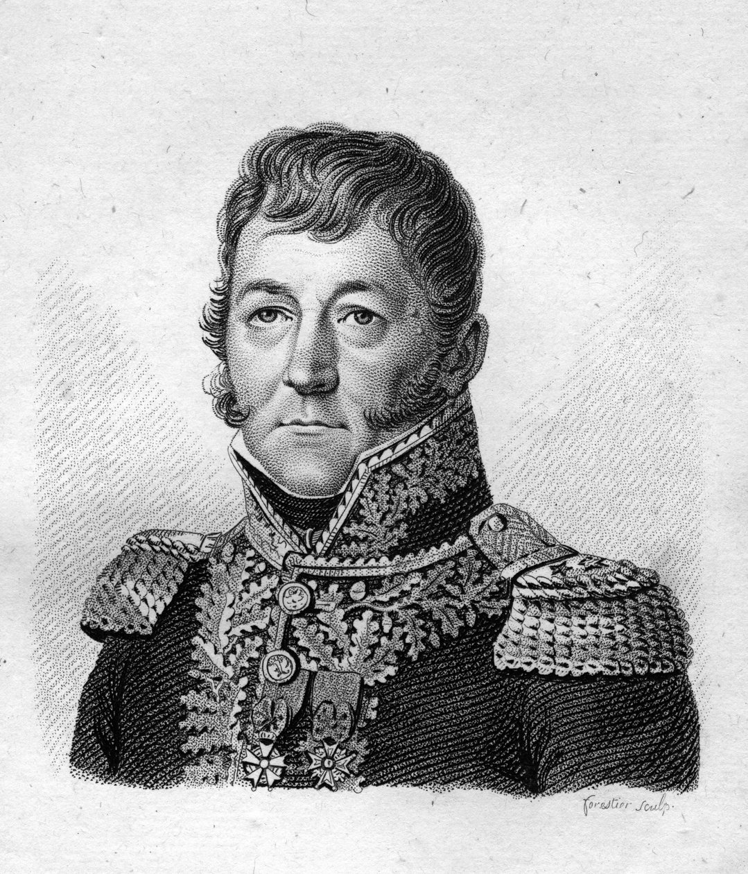 Retrato de Claude Prost (1764-1834), Barão do Império, brigada geral de artilharia - em "Portraits des generaux francais en suite les victoires et conquetes des Francais". Grave de Ambroise Tardieu, em 1818. Coleção Stella. de Ambroise Tardieu