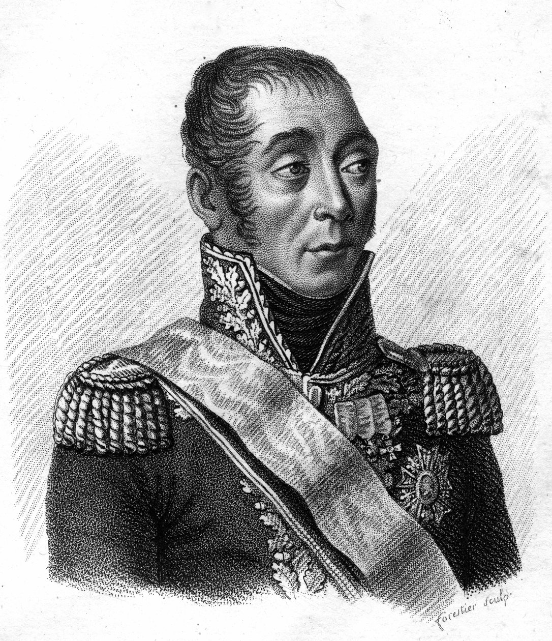 Retrato de Emmanuel, Marquês de Grouchy, Marechal de France (1766-1847) - em "Portraits des generaux francais en suite les victoires et conquetes des Francais". Gravado por Ambroise Tardieu em 1818. Colecção Stella. de Ambroise Tardieu