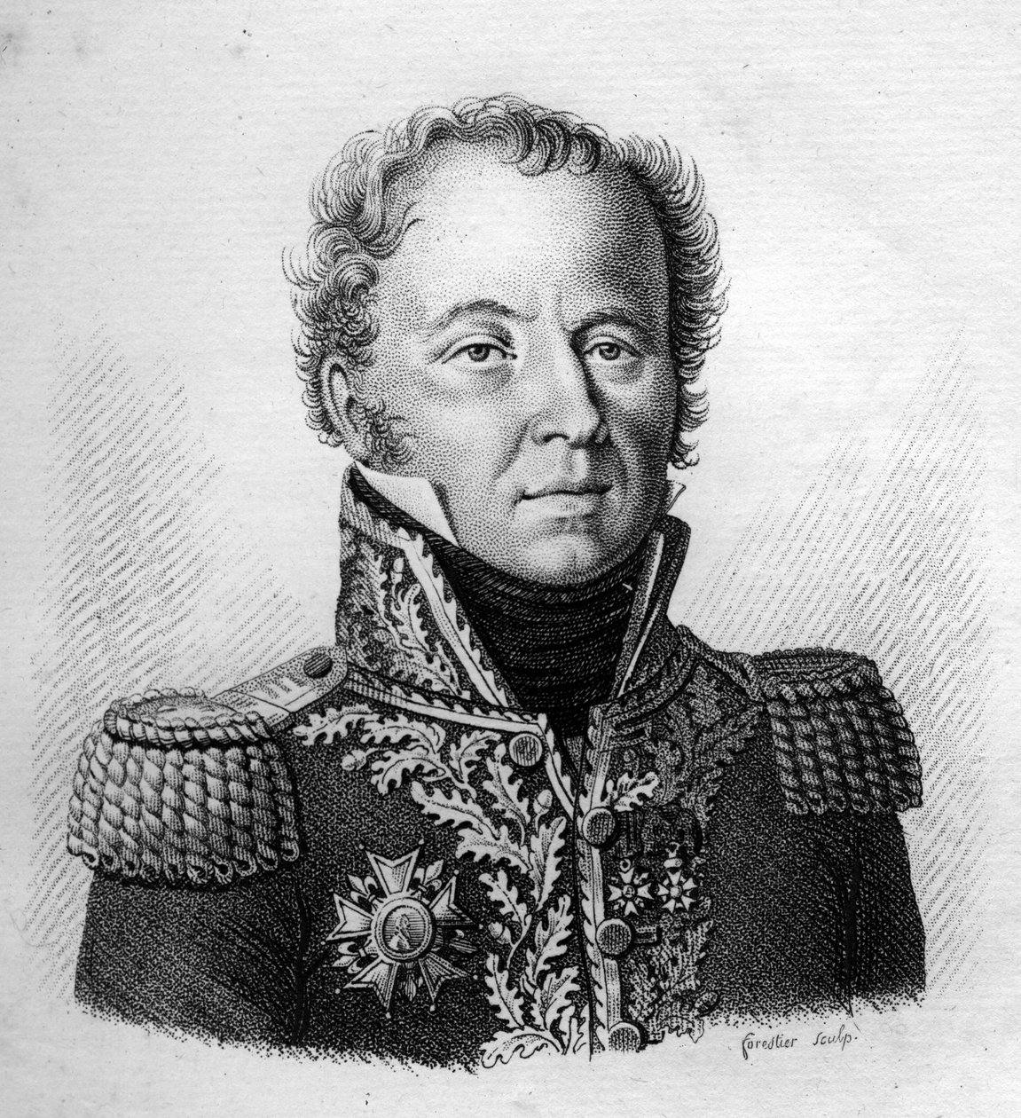 Retrato do Major General Barão Louis Emmanuel (Louis-Emmanuel) Rey (1768-1846) - em "Portraits des generaux francais en suite les victoires et conquetes des Francais". Gravado por Ambroise Tardieu em 1818. Colecção Stella. de Ambroise Tardieu
