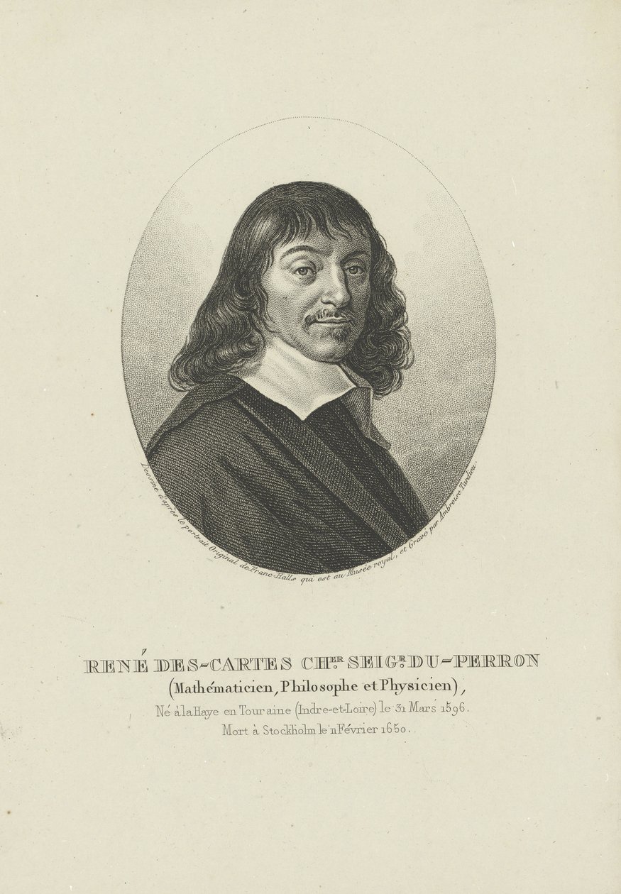 Retrato do filósofo René Descartes 1596-1650, ca 1820. de Ambroise Tardieu