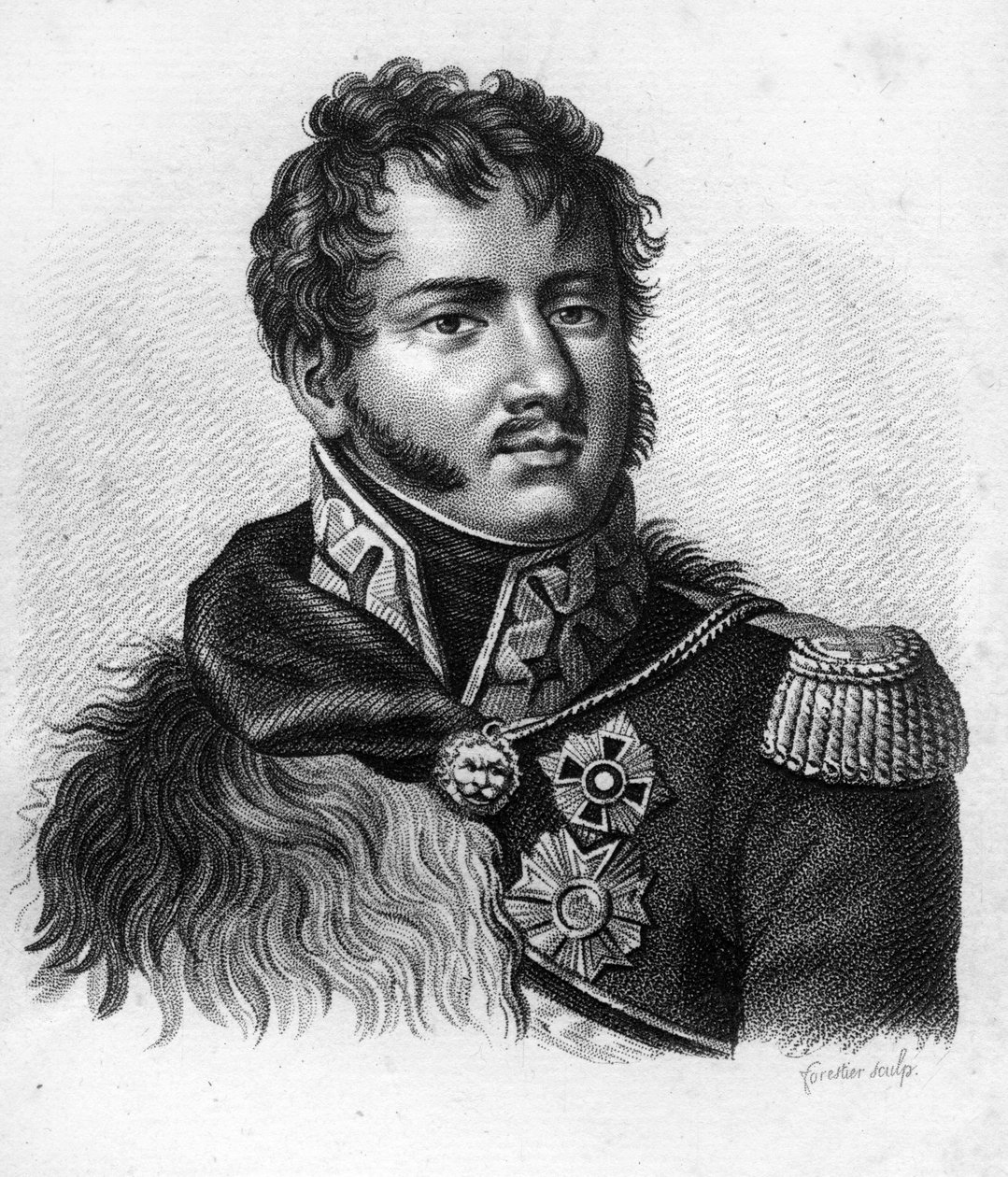 Príncipe José (Jozef) Antoni Poniatowski (1763-1813), oficial polaco, marechal do império. Em "Retratos dos generais franceses após as vitórias e conquistas dos franceses". Gravado por Ambroise Tardieu em 1818. Coleção Stella. de Ambroise Tardieu