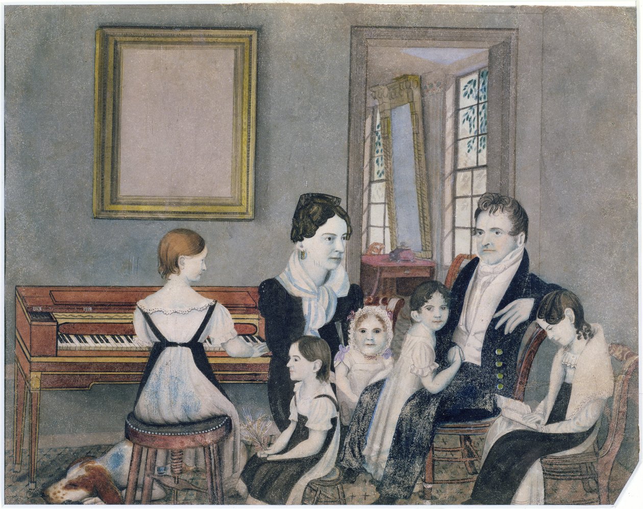 A Família Schuyler, 1824 (wc no papel) de Ambrose Andrews
