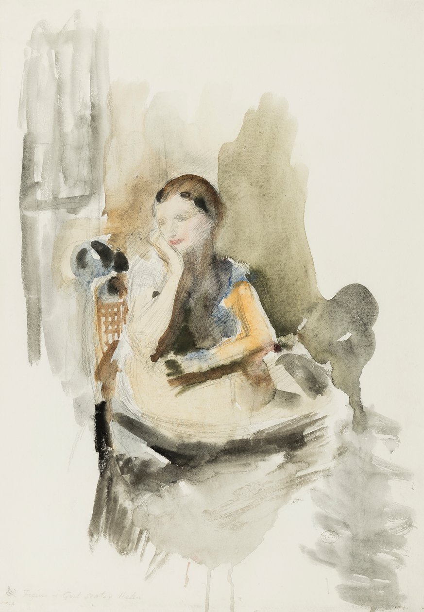 Helen, 1917 (lápis, pincel e wc no papel) de Ambrose McEvoy