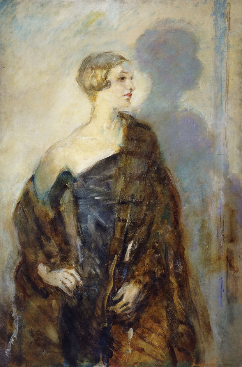 Retrato de Lady Abdy, comprimento de três quartos, vestindo um casaco de pele, de Ambrose McEvoy