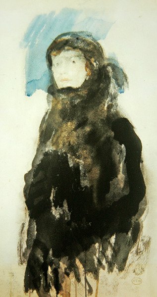 Retrato de uma Jovem Mulher (aguarela sobre papel) de Ambrose McEvoy