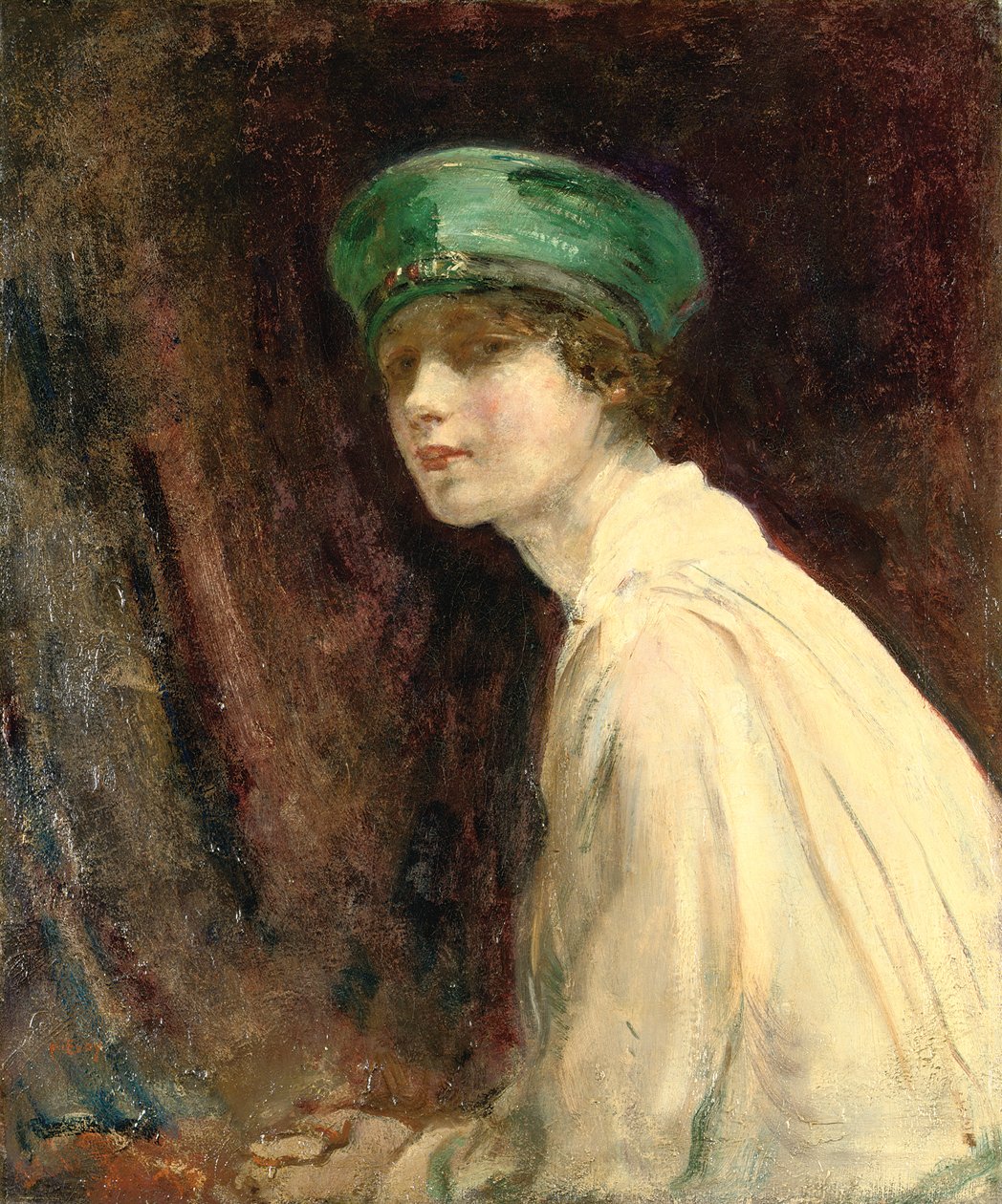 "The Green Hat", um retrato da Sra. Claude Johnson, 1918 de Ambrose McEvoy