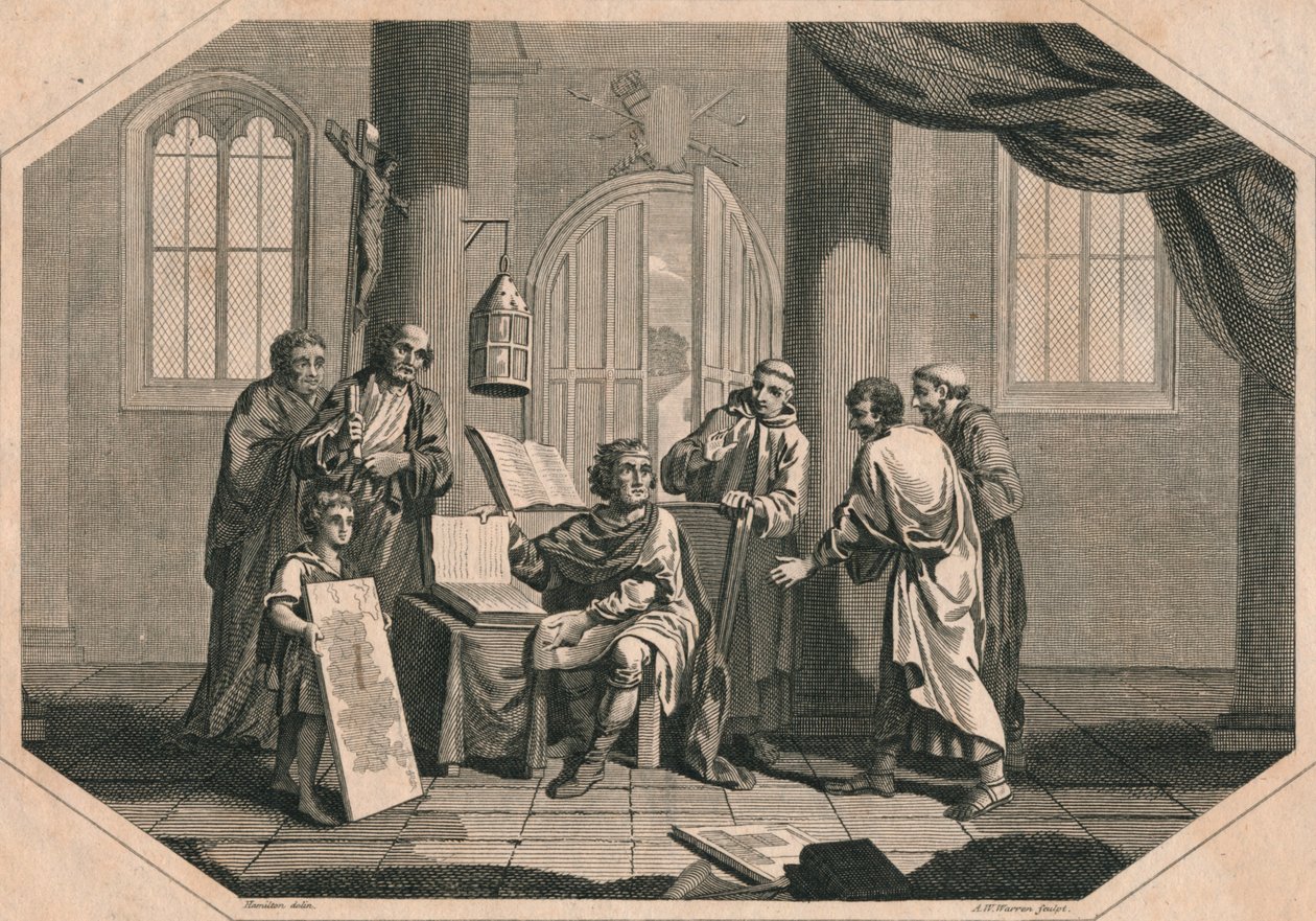 A divisão da Inglaterra em condados, centenas e tythings por Alfred the Great, 1808 de Ambrose William Warren