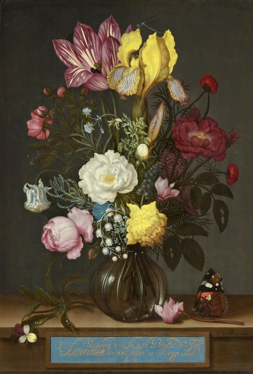 Buquê de flores em um vaso de vidro de Ambrosius the Elder Bosschaert