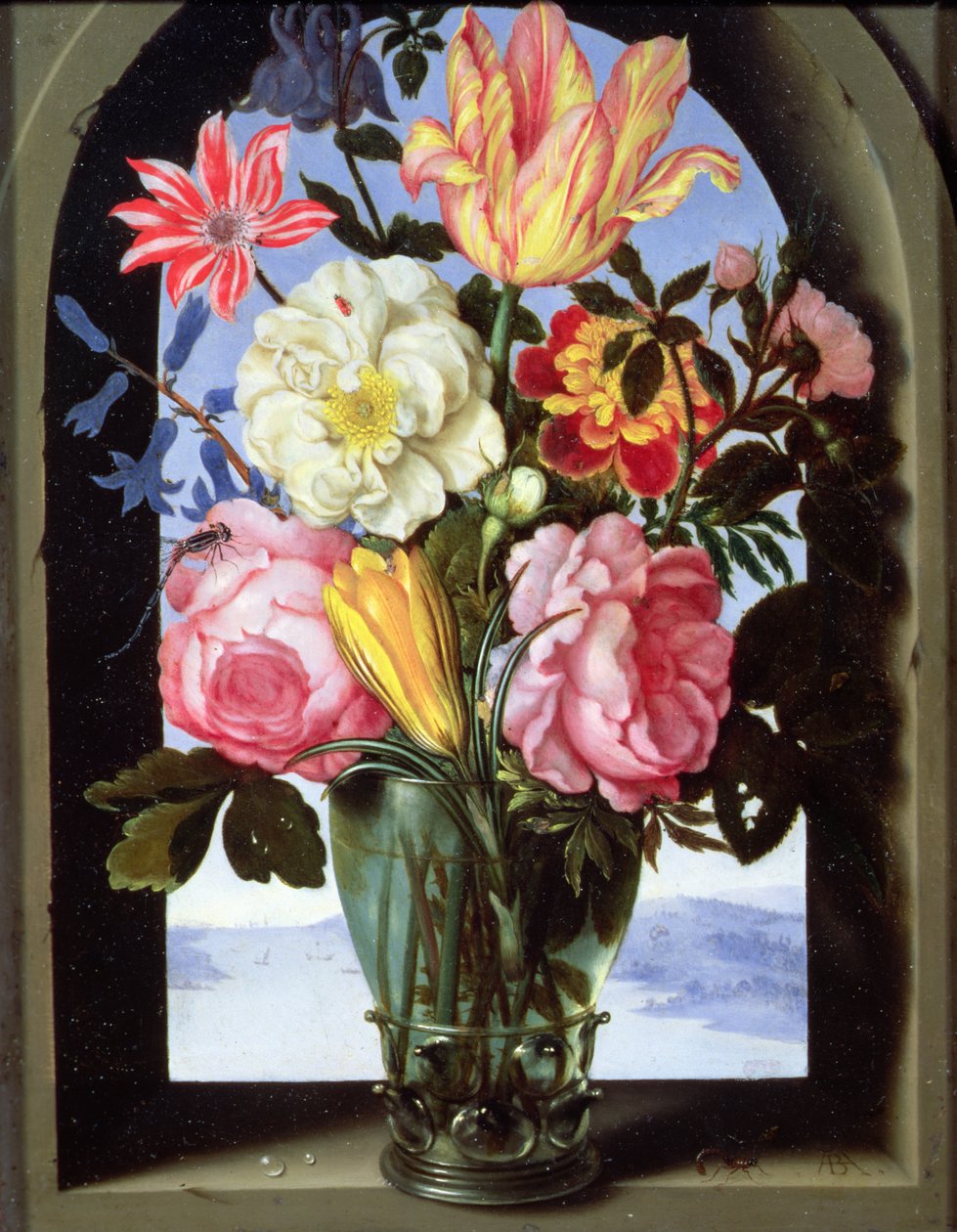 Ainda vida de flores em um copo de bebida de Ambrosius the Elder Bosschaert