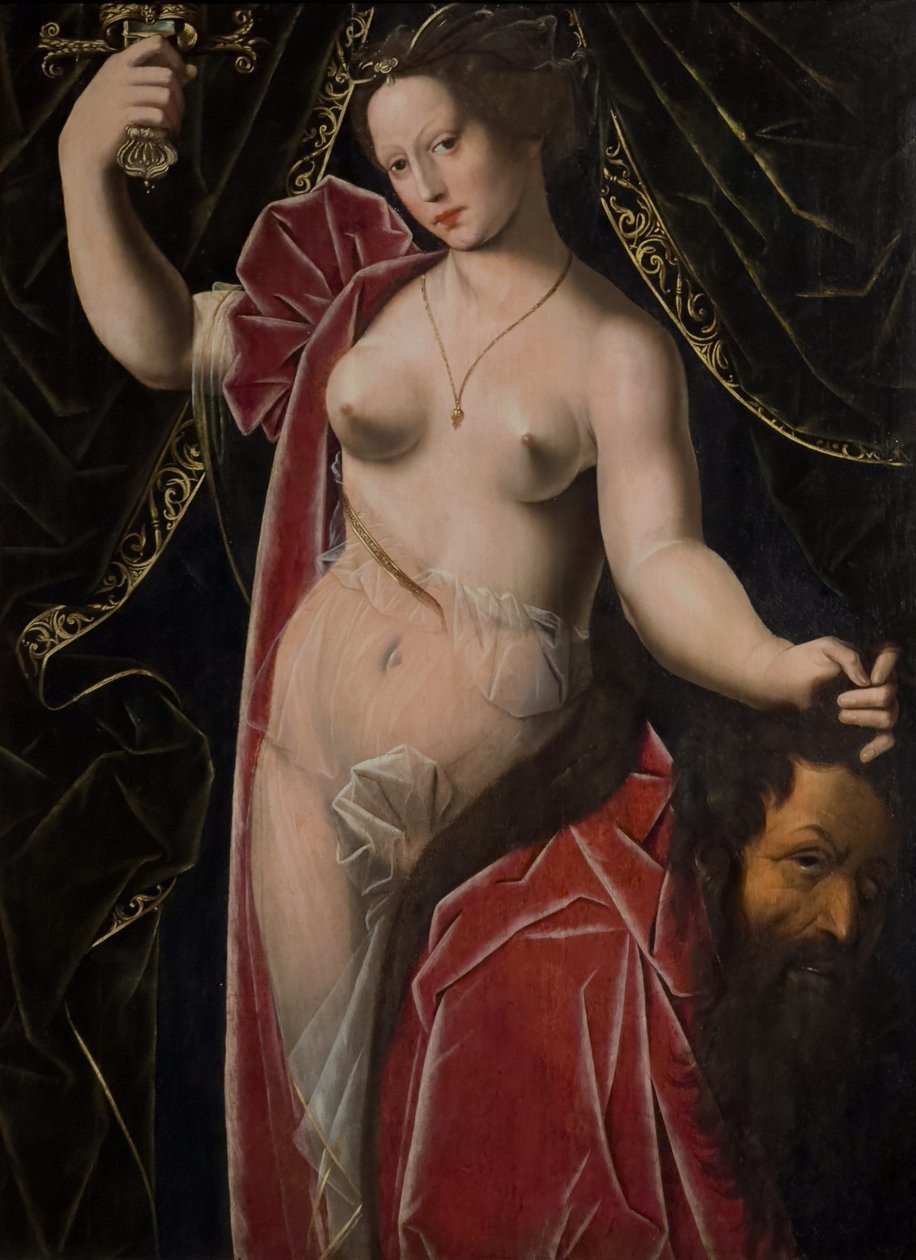 Judite segurando a cabeça de Holofernes, c. 1530-1533 (Óleo sobre madeira) de Ambrosius (after) Benson