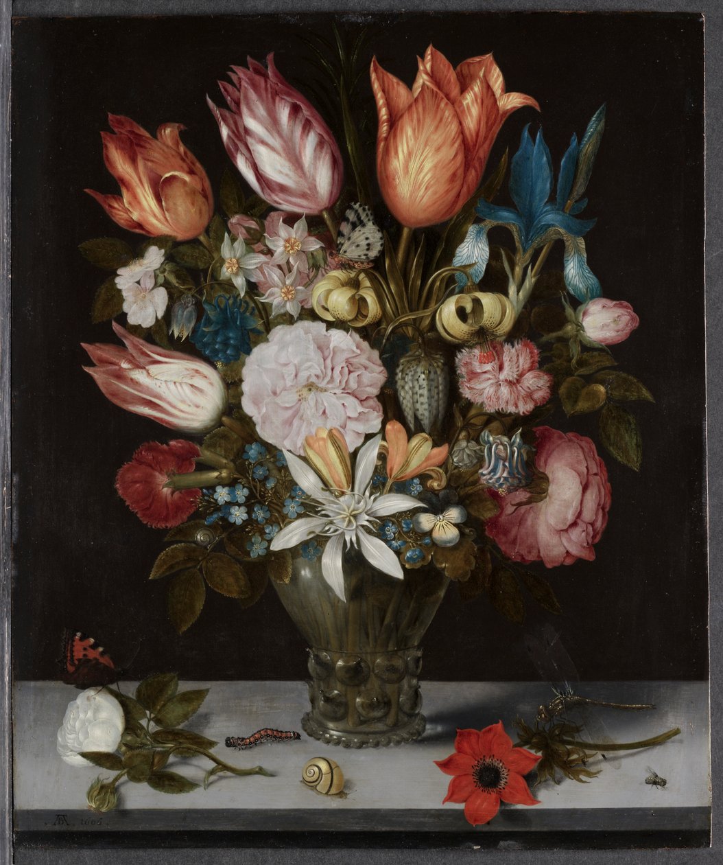 Flores em um copo de Ambrosius Bosschaert