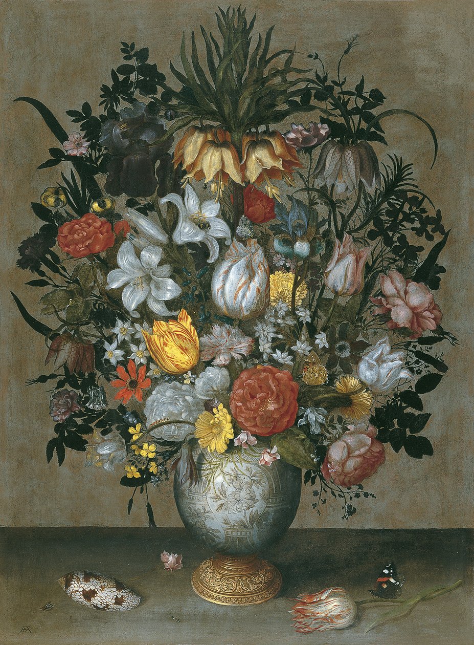 Vaso Chinês com Flores, Conchas e Insectos de Ambrosius Bosschaert the Elder