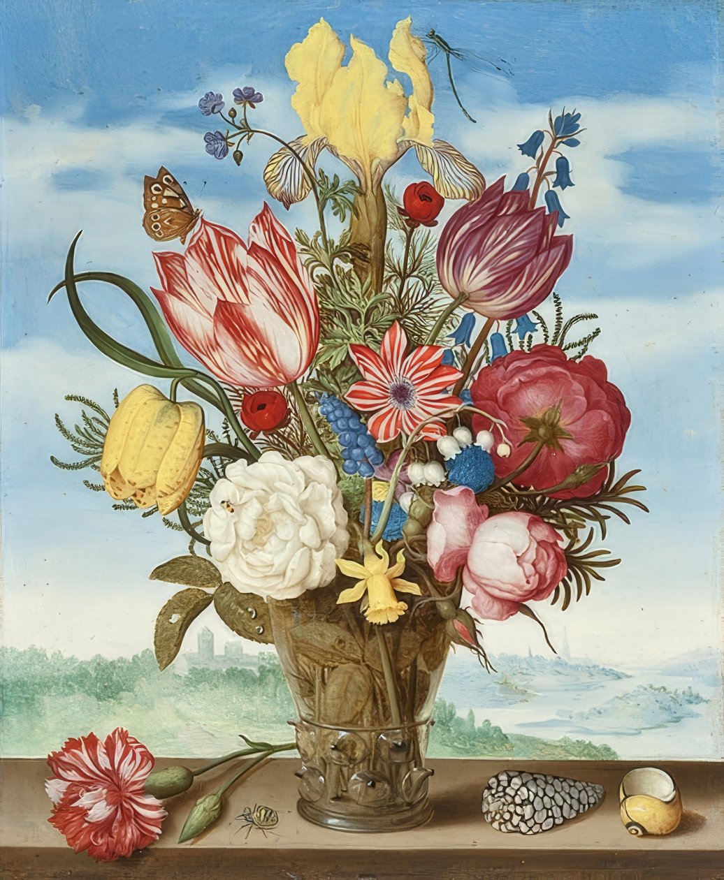 Buquê de flores em uma borda. 1619 de Ambrosius the Elder Bosschaert