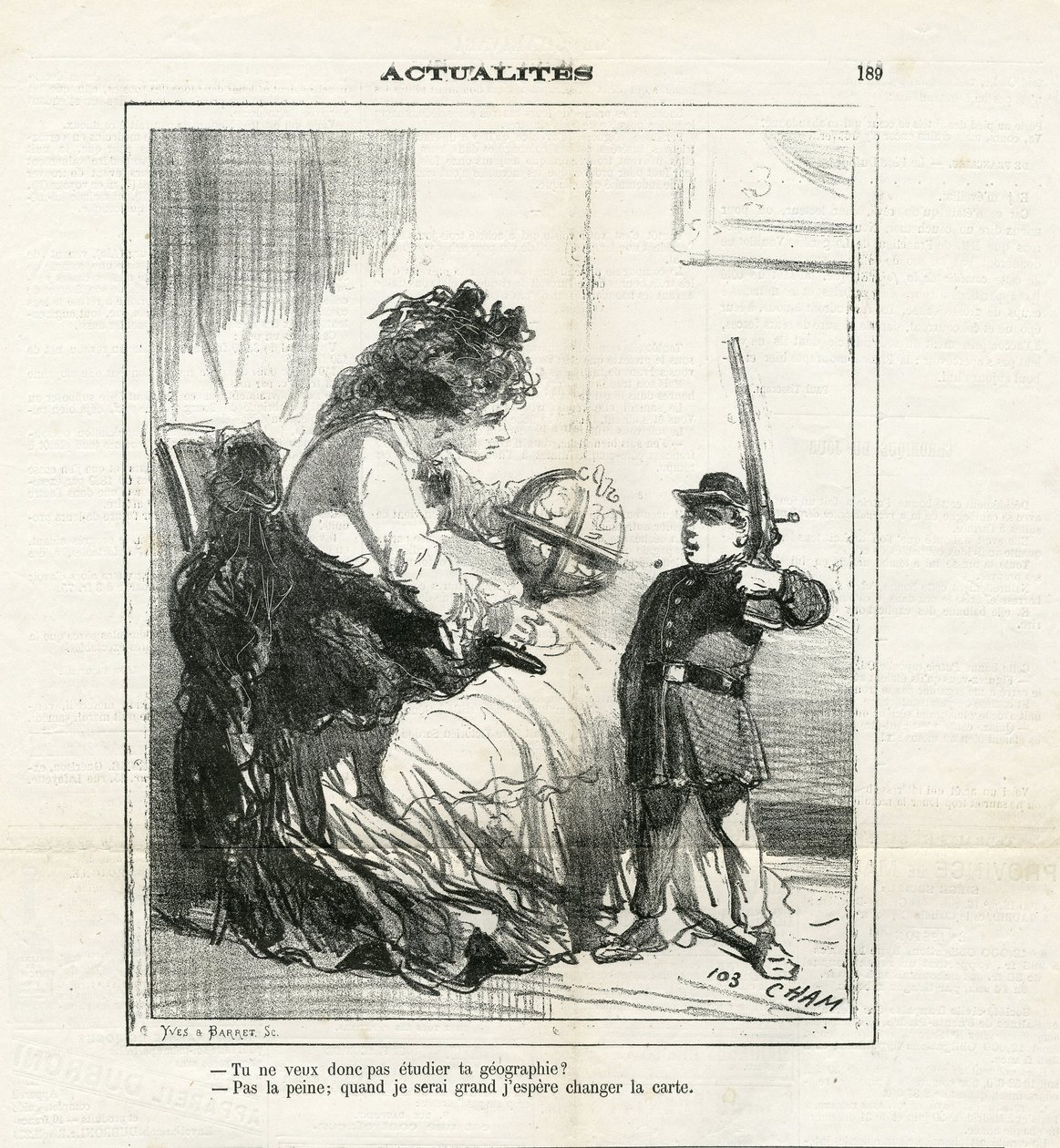 Ilustração de Cham (1819-1879) em Le Charivari de Amédée de Noé