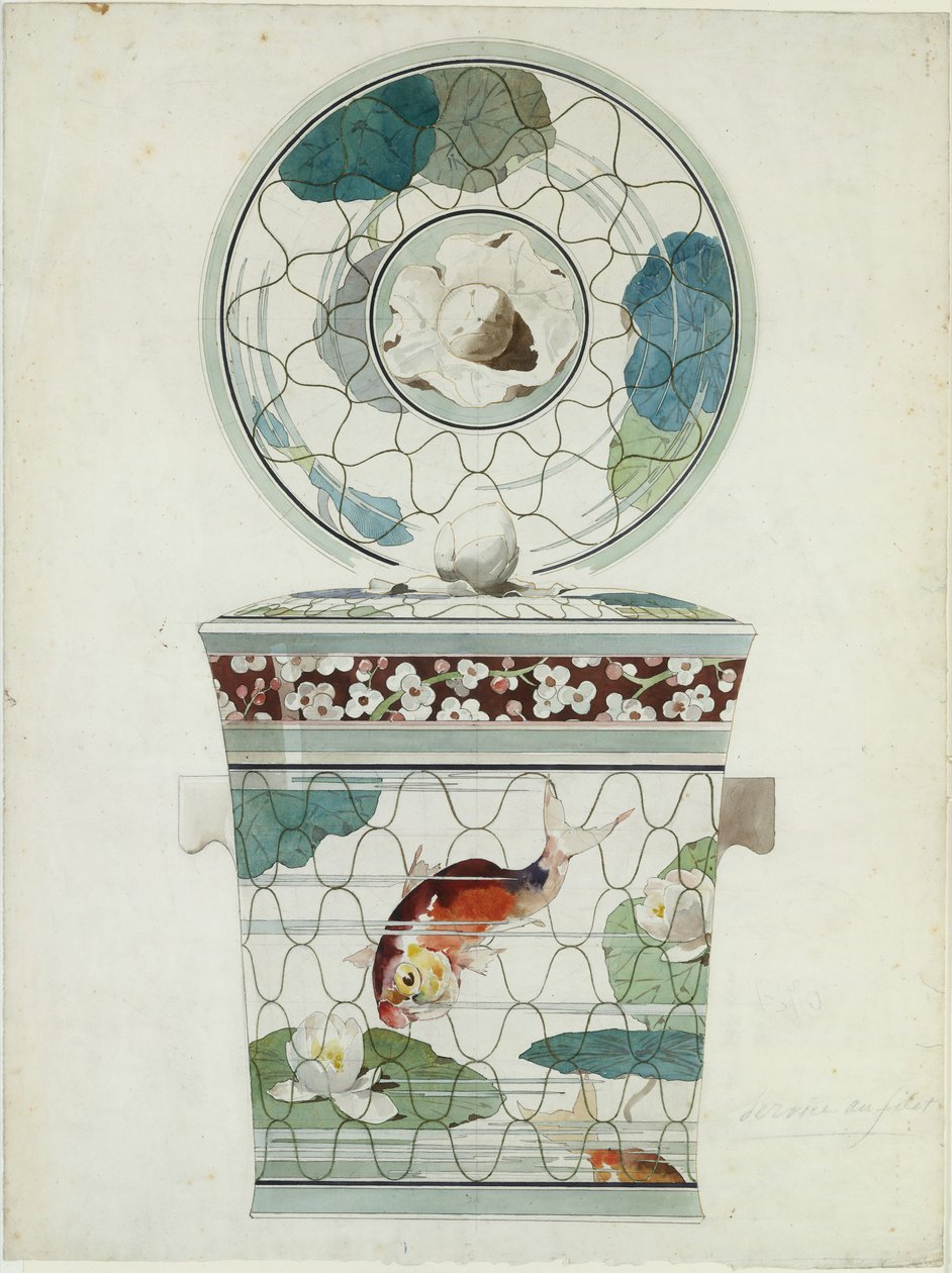 Projeto para Prato Coberto no Serviço au Filet Fish Net Ware..., 1875-85. de Amédée de Caranza.