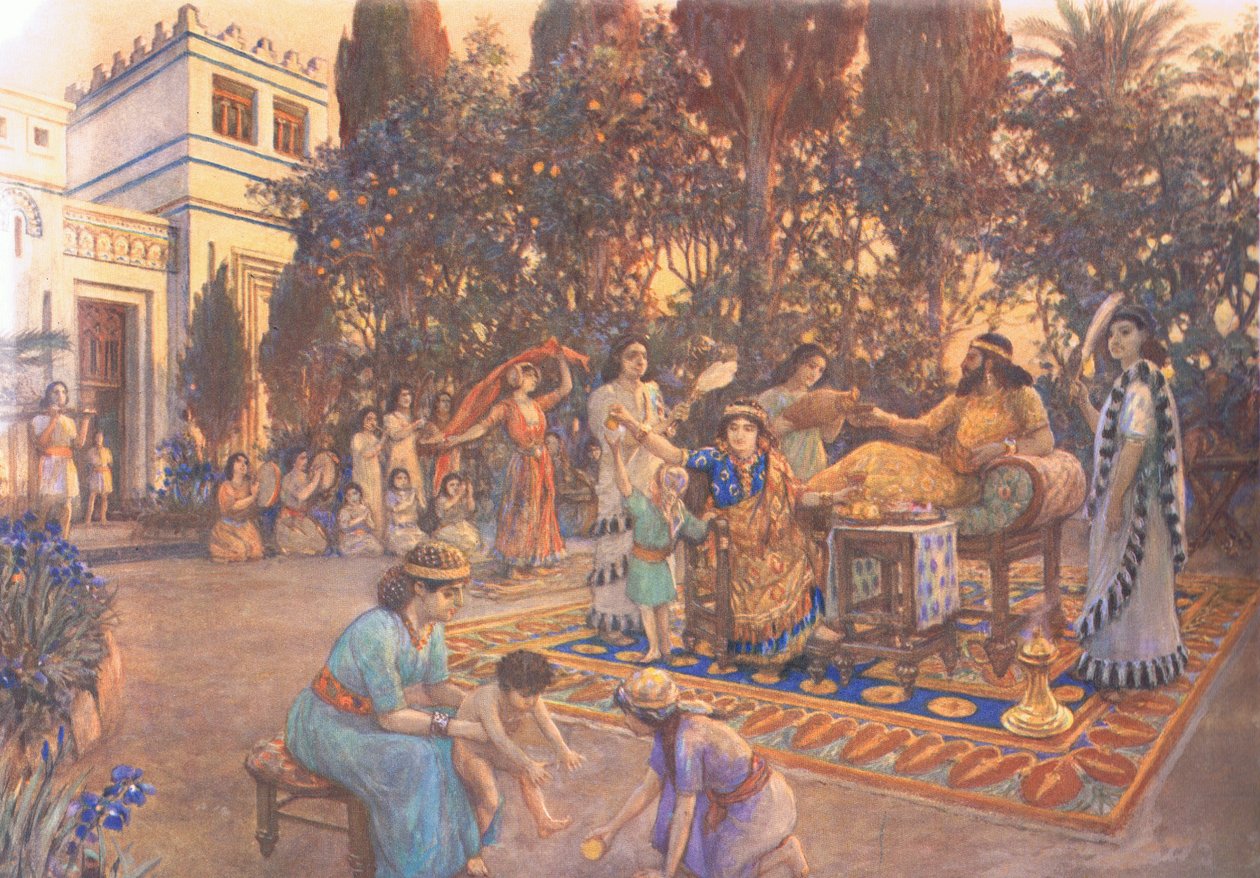 Vida Doméstica na Babilônia, dos cartazes da escola MacMillan, c.1950-60s de Amedee Forestier