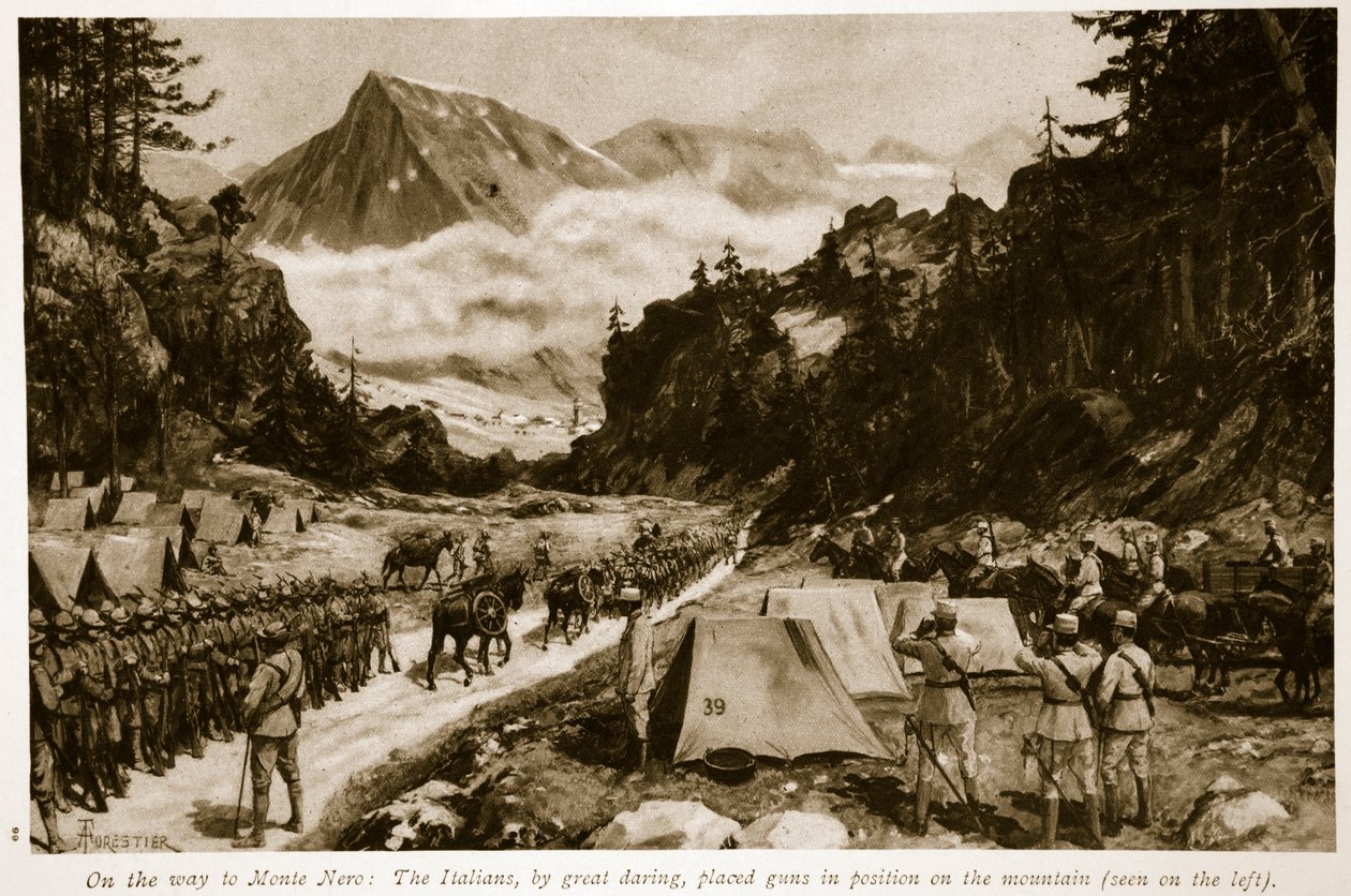 No caminho para o Monte Nero: Os italianos, por grande ousadia, colocaram as armas em posição na montanha, 1914-19 de Amedee Forestier