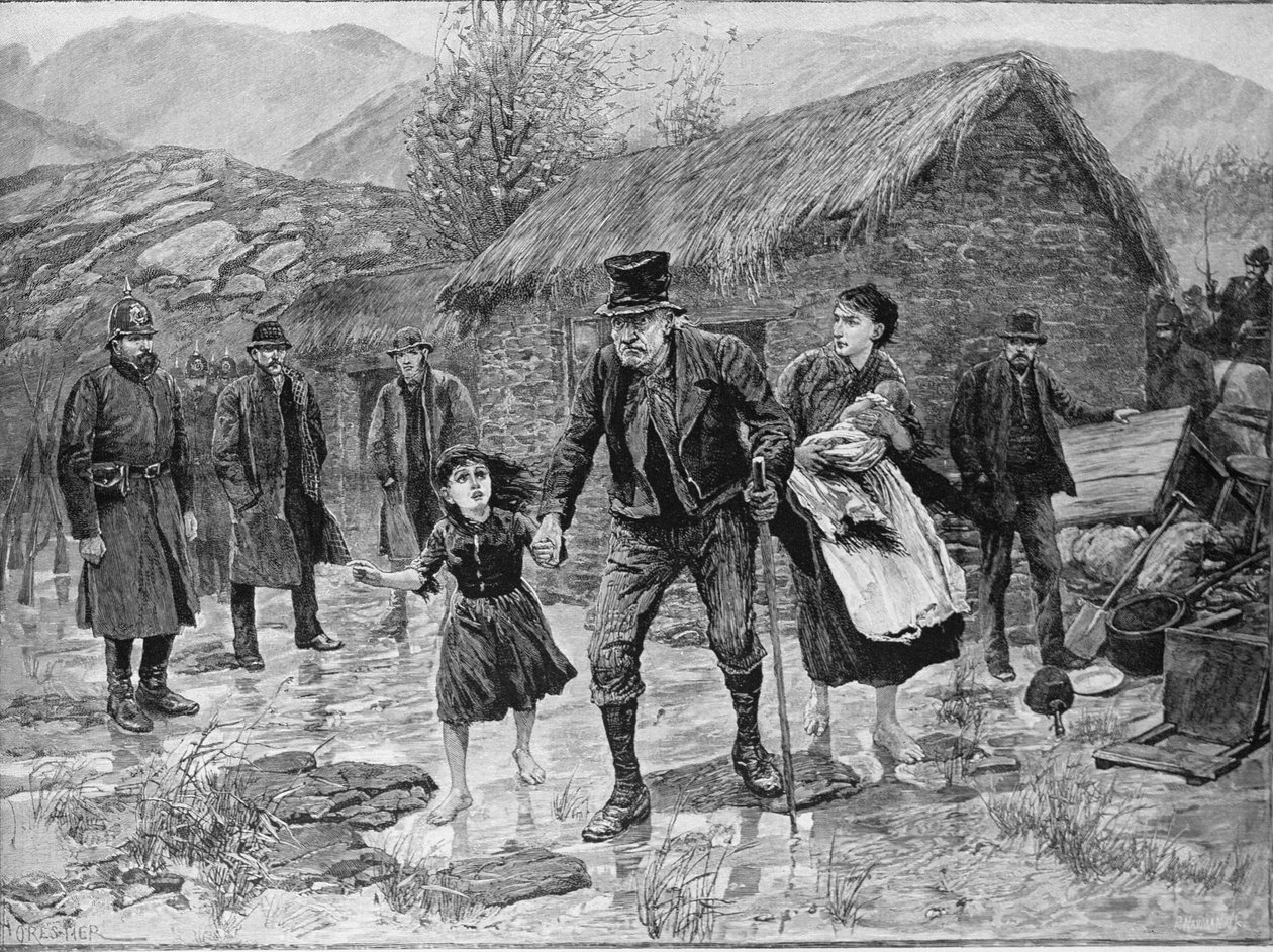 Cena em um despejo irlandês no Condado de Kerry, de "The Illustrated London News", 15 de janeiro de 1887 de Amedee Forestier