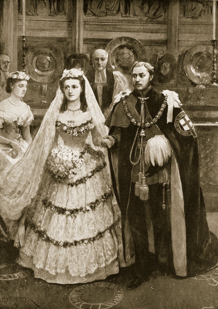 O Casamento do Príncipe de Gales com a Princesa Alexandra da Dinamarca na Capela de São Jorge, Windsor, 10 de março de 1863, de &39;The Illustrated London News&39;, 1901 de Amedee Forestier