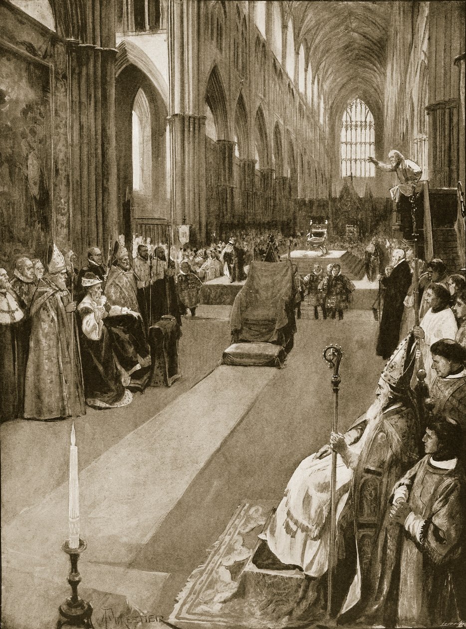 O Sermão Pregado pelo Bispo de Chichester na Coroação de Maria I, 1º de outubro de 1553, de &39;The Illustrated London News&39;, 1902 de Amedee Forestier