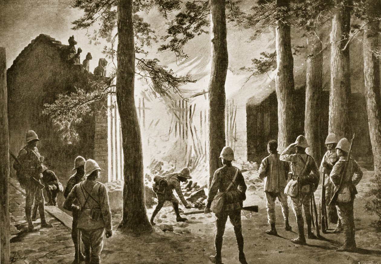 A destruição de um templo chinês na margem do Pei-Ho de Amedee Forestier