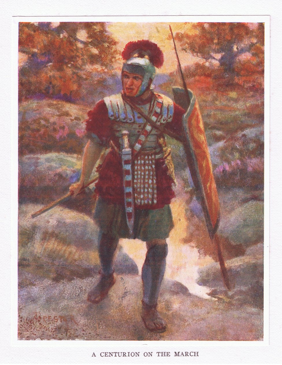 Um centurião em marcha, ilustração de O soldado romano, 1928 de Amedee Forestier