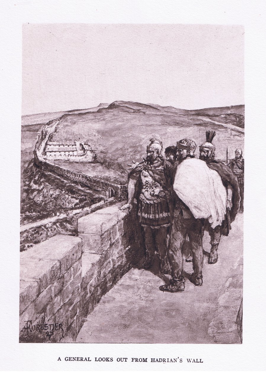 Um general olha para a Muralha de Adriano, ilustração de O Soldado Romano, 1928 de Amedee Forestier