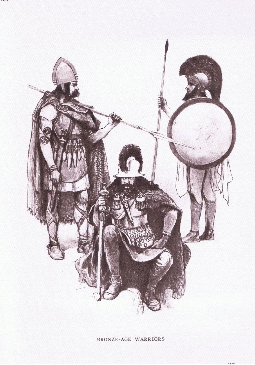 Guerreiros da Idade do Bronze, ilustração de "The Roman Soldier" (O Soldado Romano) de Amedee Forestier