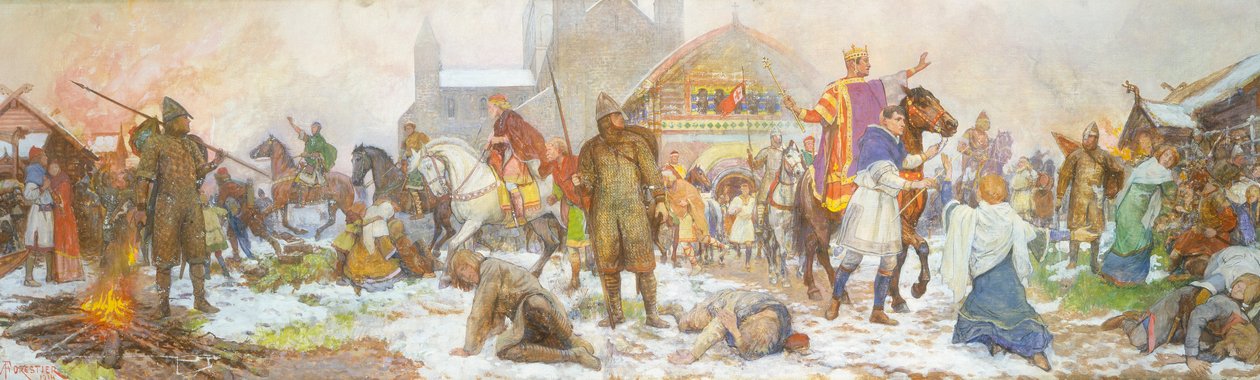 Episódio na coroação de William I, Londres, dia de Natal, 1066, início do século 20 de Amedee Forestier