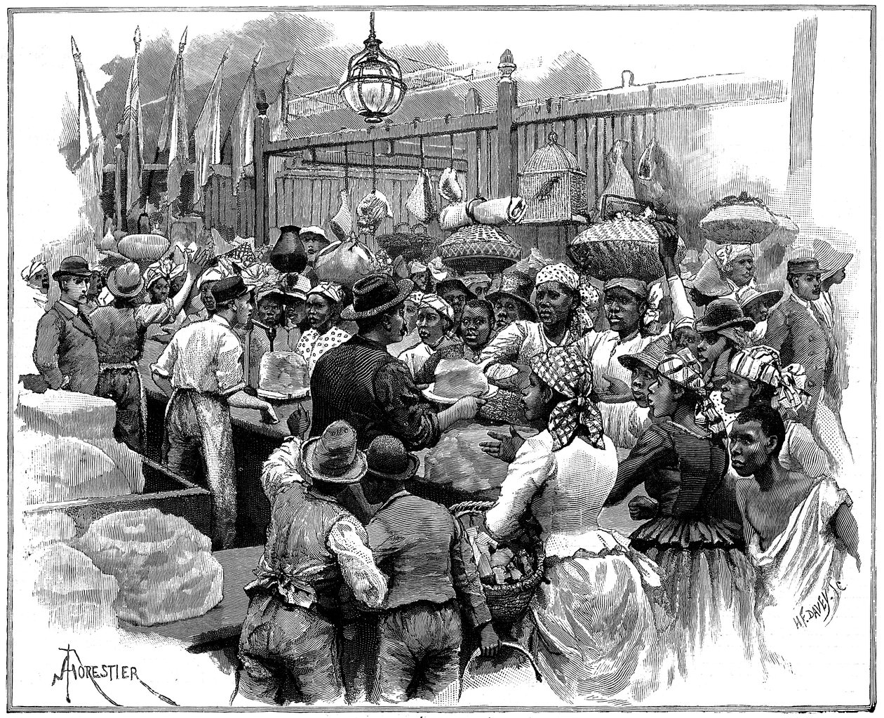Tenda de gelo no mercado, Georgetown, Demerara, Guiana Guiana Britânica, 1888 de Amedee Forestier