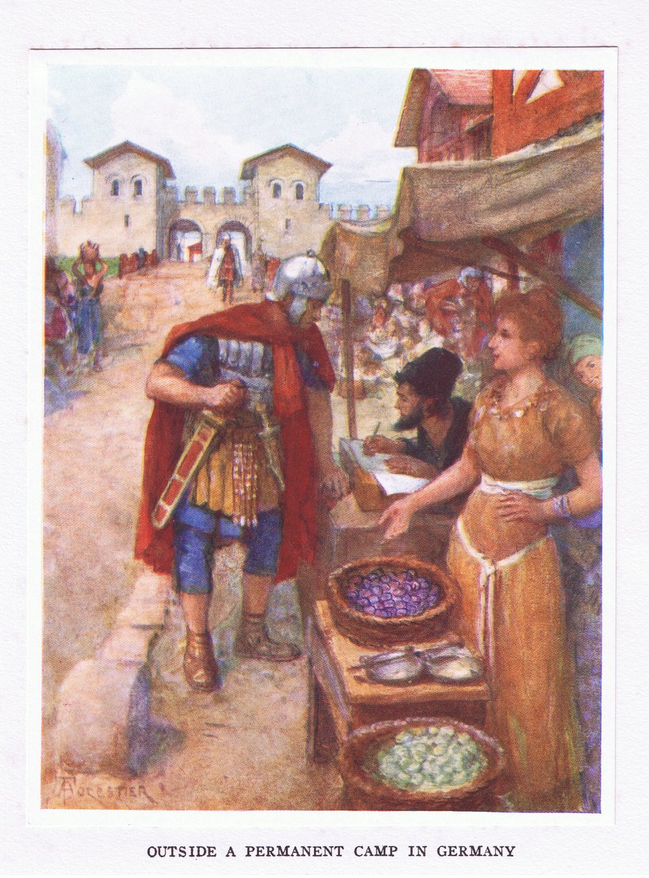 Fora de um campo permanente na Alemanha, ilustração do Soldado Romano, 1928 de Amedee Forestier
