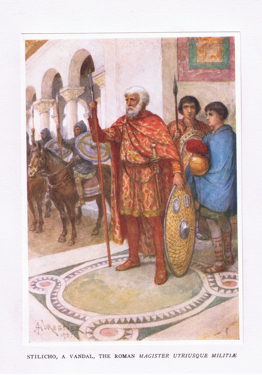 Stiliko, um vândalo, O Magistrado Romano Utriusque Militae, ilustração do Soldado Romano, 1928 de Amedee Forestier