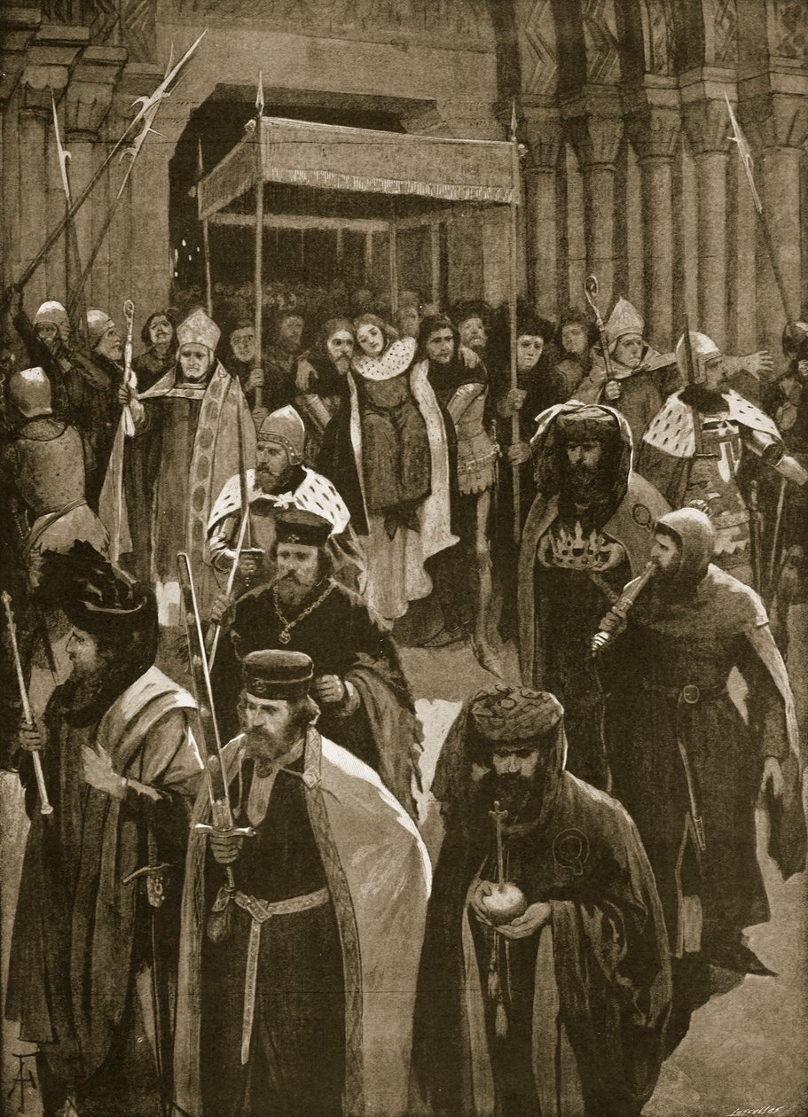 O Recesso Após a Coroação de Ricardo II, Vigília de São Kenelm, 16 de julho de 1377, de &39;The Illustrated London News&39;, 1902 de Amedee Forestier