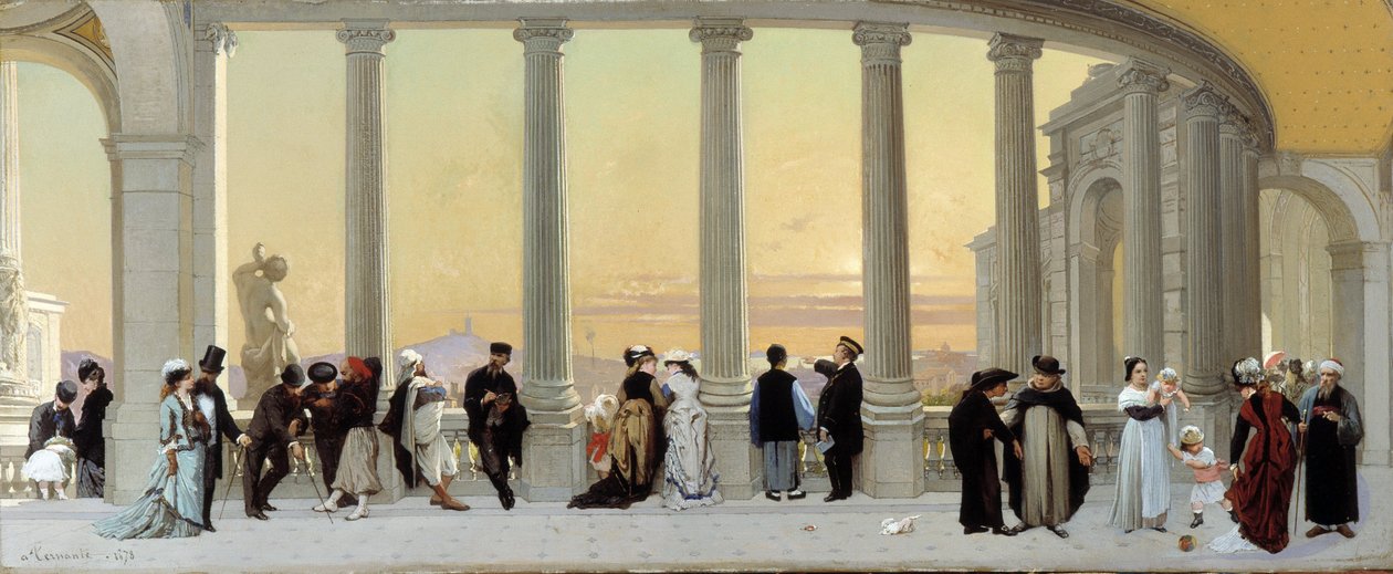 Personagens no terraço do palácio Longchamp em Marselha de Amedee Ternante Lemaire