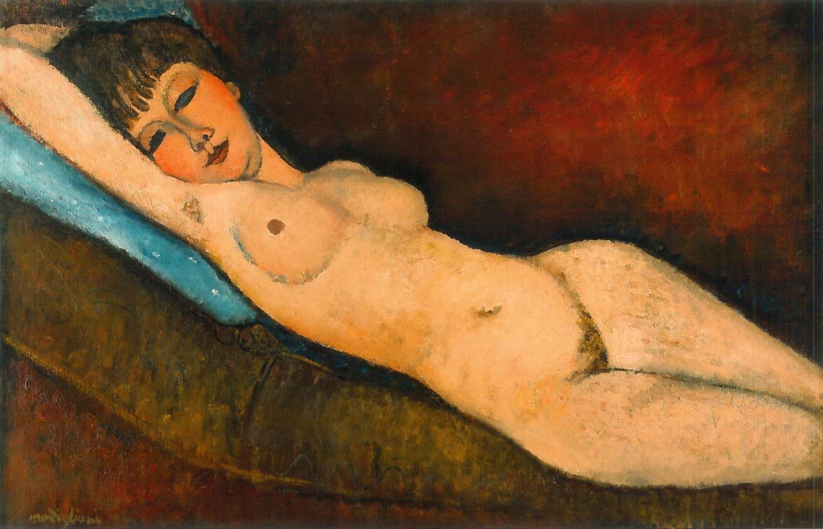 Camada Nude com Almofada Azul de Amedeo Modigliani