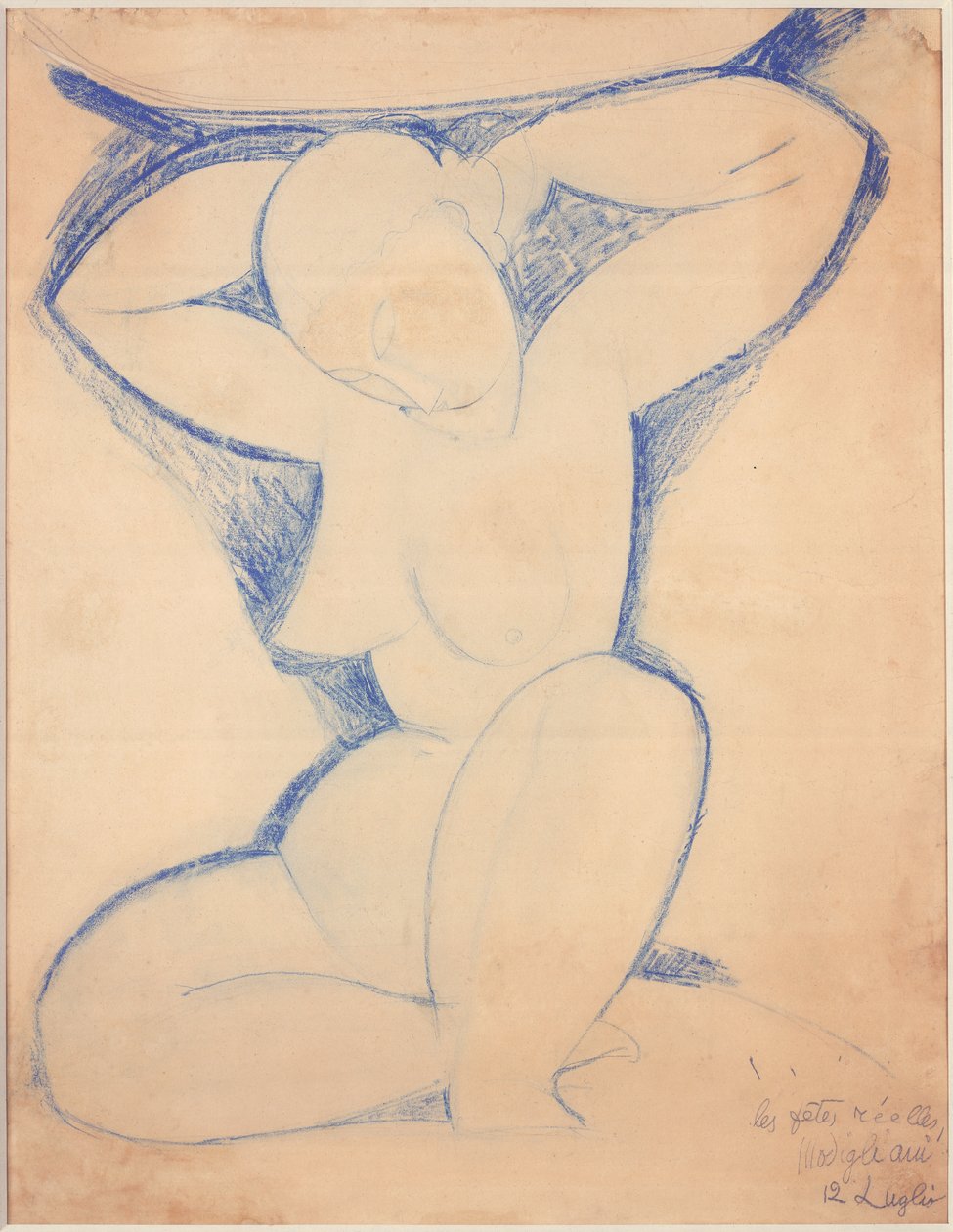 Cariátide, 1913-14 (lápis colorido sobre papel) de Amedeo Modigliani