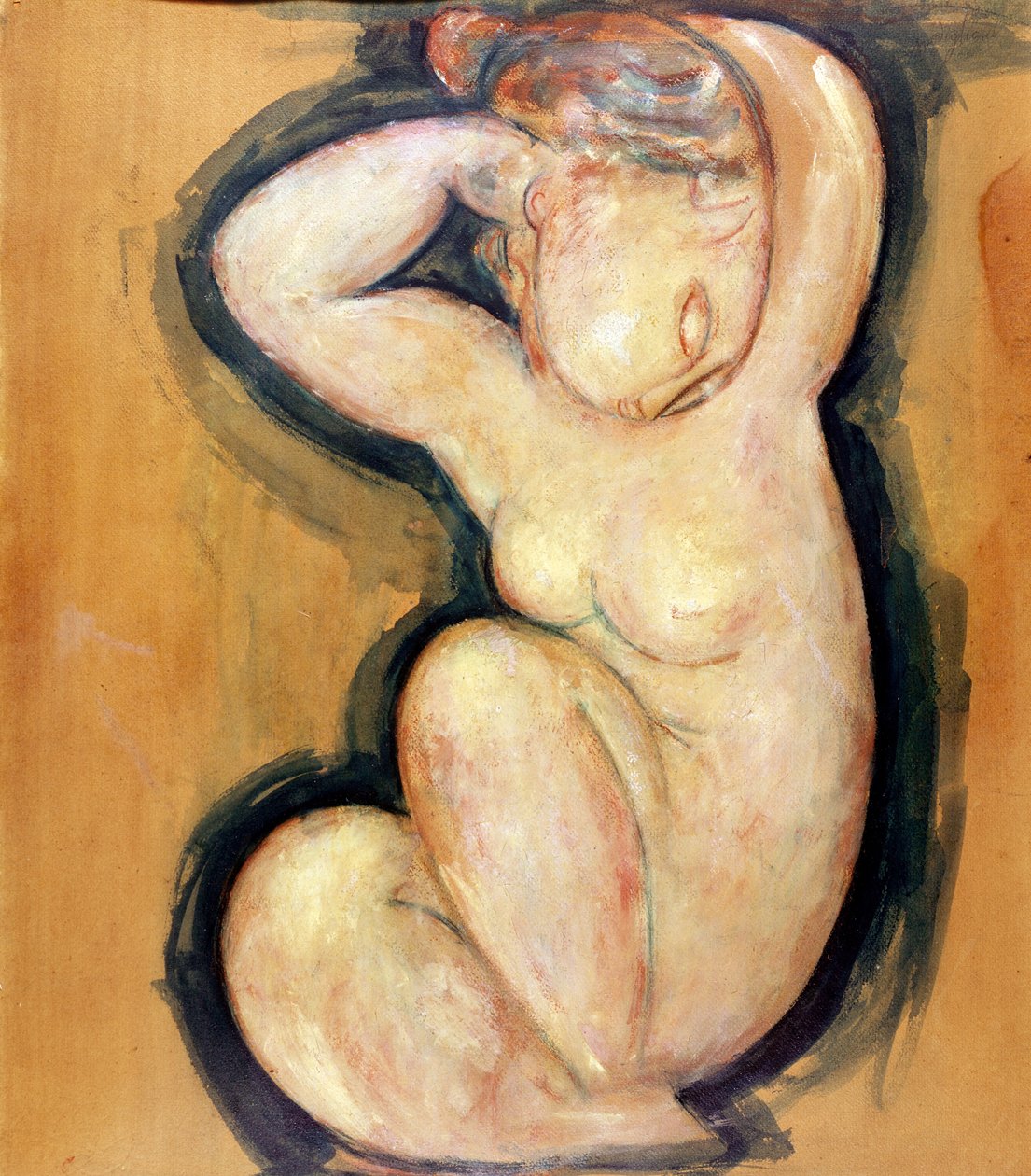 Cariátide, c.1913-14 (óleo sobre papelão) de Amedeo Modigliani