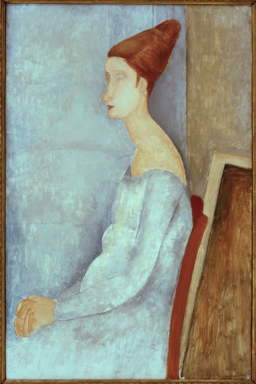 Jeanne Hebuterne sentado em seu perfil de Amedeo Modigliani