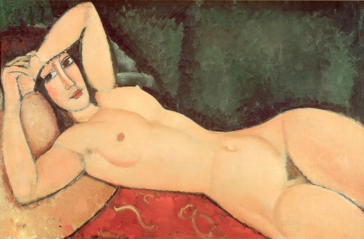 Fralda nua, um braço dobra na testa de Amedeo Modigliani